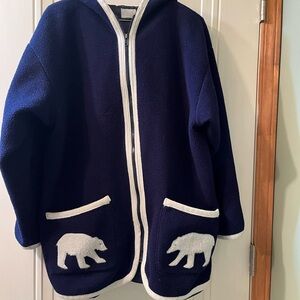 Navy Blue Hooded Coat with Polar Bear Design
